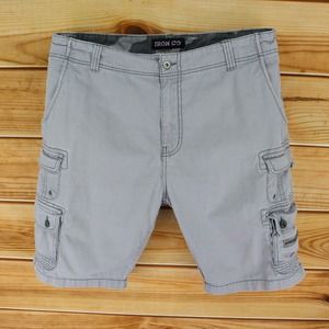Iron Co. Cargo Shorts Mens Sz 38 Gray‎ Light Wash 100% Cotton Pockets Flat Front